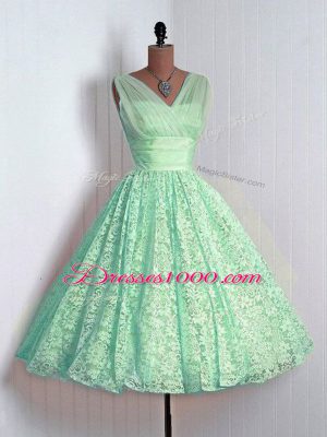 Mini Length Lace Up Wedding Guest Dresses Apple Green for Prom and Party and Wedding Party with Lace