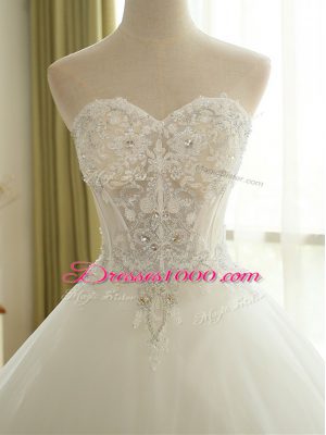 White Sweetheart Lace Up Beading and Lace and Appliques Wedding Gown Court Train Sleeveless