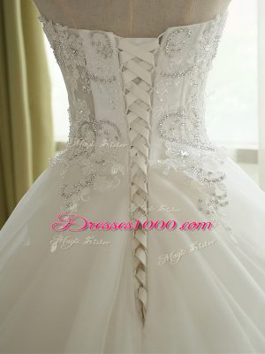 White Sweetheart Lace Up Beading and Lace and Appliques Wedding Gown Court Train Sleeveless