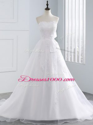 Lace Up Wedding Gowns White for Beach and Wedding Party with Lace and Appliques