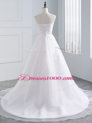 Lace Up Wedding Gowns White for Beach and Wedding Party with Lace and Appliques