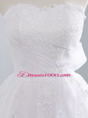 Lace Up Wedding Gowns White for Beach and Wedding Party with Lace and Appliques