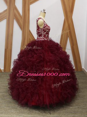 Captivating V-neck Sleeveless Organza 15th Birthday Dress Beading and Ruffles Backless