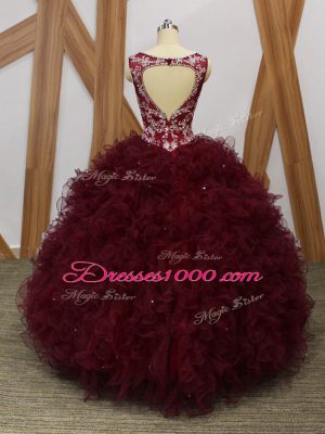 Captivating V-neck Sleeveless Organza 15th Birthday Dress Beading and Ruffles Backless