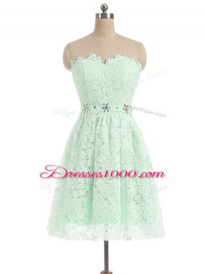 Latest Sleeveless Lace Mini Length Zipper in Apple Green with Beading and Lace