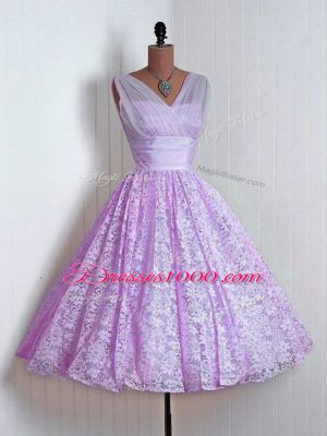 Lilac Lace Lace Up Bridesmaid Dresses Sleeveless Mini Length Lace