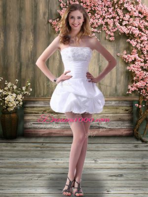 Affordable Off The Shoulder Sleeveless Wedding Gowns Mini Length Beading and Embroidery White Chiffon