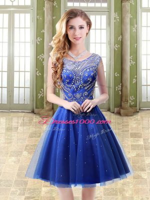 Graceful Mini Length Royal Blue Prom Dresses Scoop Sleeveless Backless