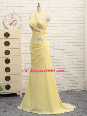 Fancy Floor Length Column/Sheath Sleeveless Yellow Brush Train Zipper