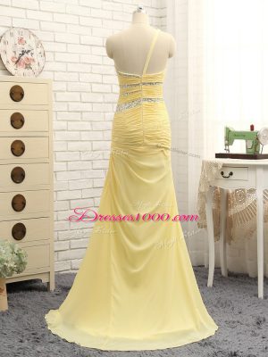 Fancy Floor Length Column/Sheath Sleeveless Yellow Brush Train Zipper