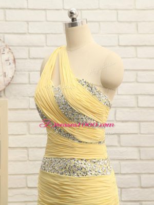 Fancy Floor Length Column/Sheath Sleeveless Yellow Brush Train Zipper