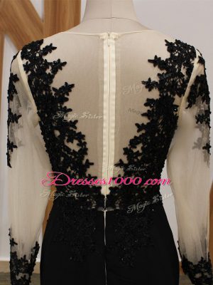 Stylish Black Mother of Groom Dress Scoop Long Sleeves Brush Train Zipper