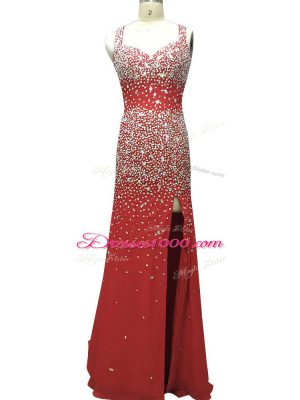 Backless Homecoming Dress Burgundy for Prom and Party and Military Ball and Sweet 16 with Beading Brush Train