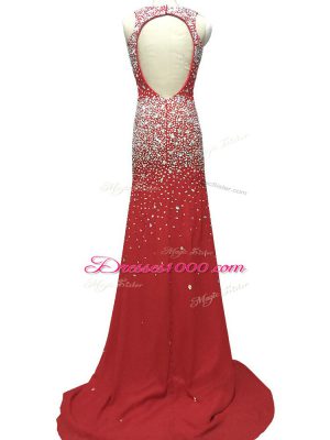 Backless Homecoming Dress Burgundy for Prom and Party and Military Ball and Sweet 16 with Beading Brush Train