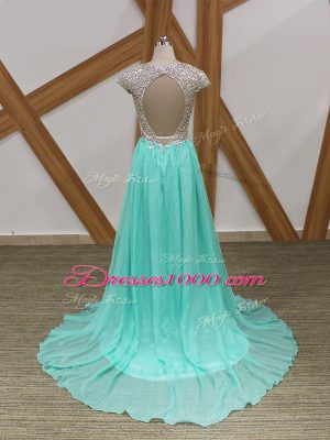 Shining Chiffon Short Sleeves Going Out Dresses Brush Train and Beading