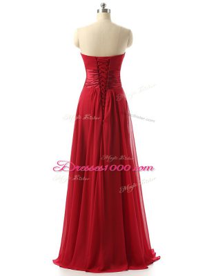 Vintage Floor Length Wine Red Vestidos de Damas Chiffon Sleeveless Ruching