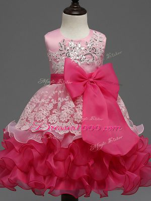 Best Ball Gowns Pageant Gowns For Girls Hot Pink Scoop Organza Sleeveless Tea Length Zipper