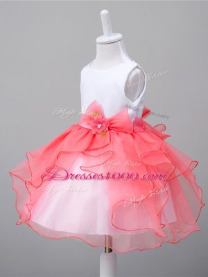 White And Red Sleeveless Organza Zipper Flower Girl Dresses for Less for Wedding Party