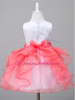 White And Red Sleeveless Organza Zipper Flower Girl Dresses for Less for Wedding Party