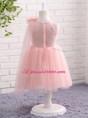 Artistic Baby Pink Zipper Scoop Appliques and Hand Made Flower Toddler Flower Girl Dress Tulle Sleeveless