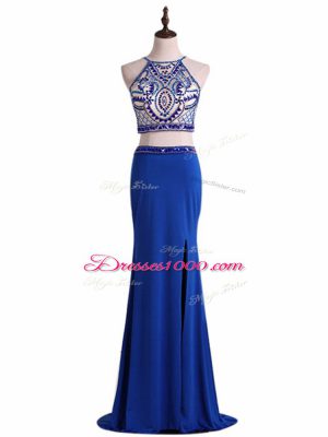 Delicate Sleeveless Chiffon Floor Length Zipper Pageant Dresses in Royal Blue with Beading