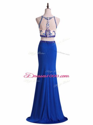 Delicate Sleeveless Chiffon Floor Length Zipper Pageant Dresses in Royal Blue with Beading