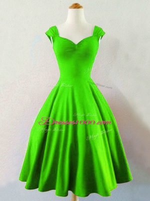 Green Sleeveless Mini Length Ruching Lace Up Wedding Party Dress