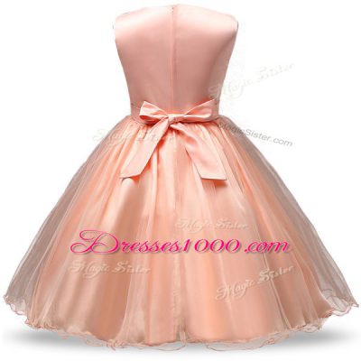 Modest Ball Gowns Toddler Flower Girl Dress Orange Red Scoop Organza and Sequined Sleeveless Knee Length Zipper