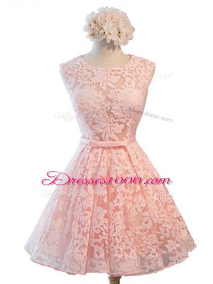 Pink Lace Up Scoop Belt Court Dresses for Sweet 16 Lace Sleeveless