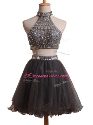 Black Sleeveless Beading Mini Length Prom Party Dress