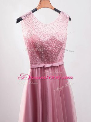 Fashionable Tulle Sleeveless Prom Party Dress Brush Train and Beading and Belt