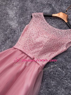 Fashionable Tulle Sleeveless Prom Party Dress Brush Train and Beading and Belt