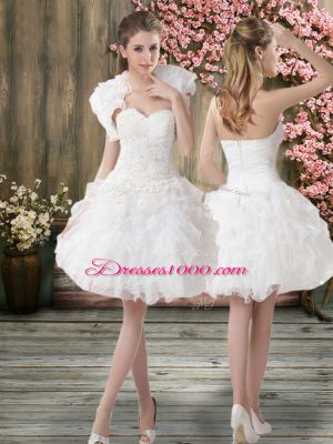 Stunning Sweetheart Sleeveless Bridal Gown Knee Length Beading and Embroidery White Organza