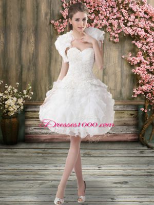 Stunning Sweetheart Sleeveless Bridal Gown Knee Length Beading and Embroidery White Organza