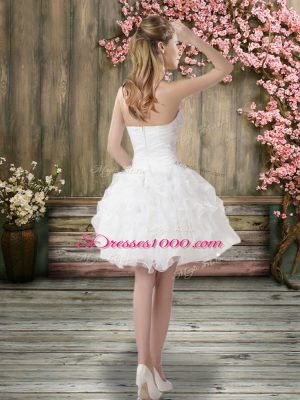 Stunning Sweetheart Sleeveless Bridal Gown Knee Length Beading and Embroidery White Organza