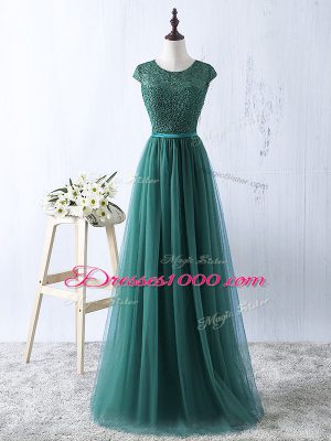 Green Prom Party Dress Tulle Sleeveless Beading