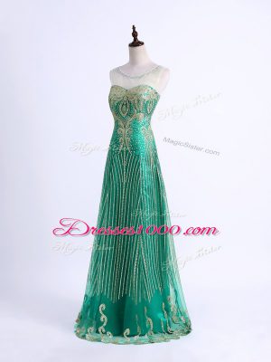 Enchanting Green Lace Up Prom Party Dress Beading and Appliques Sleeveless Floor Length