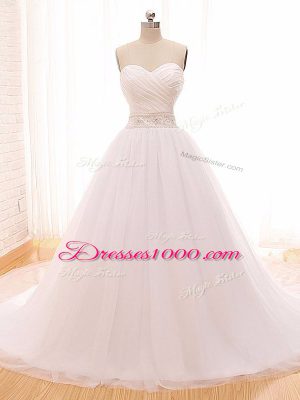 Ball Gowns Wedding Dresses White Sweetheart Tulle Sleeveless Clasp Handle