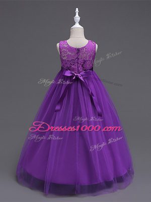 Scoop Sleeveless Zipper Little Girl Pageant Dress Purple Tulle