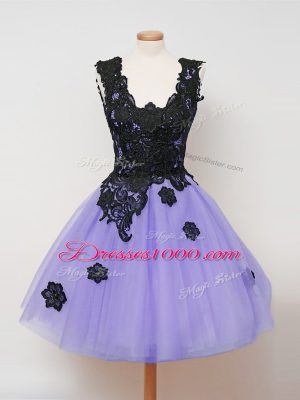 Colorful Knee Length Ball Gowns Sleeveless Lavender Bridesmaid Gown Zipper