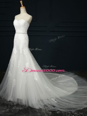 Sweetheart Sleeveless Court Train Lace Up Wedding Dress White Tulle