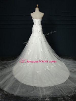 Sweetheart Sleeveless Court Train Lace Up Wedding Dress White Tulle