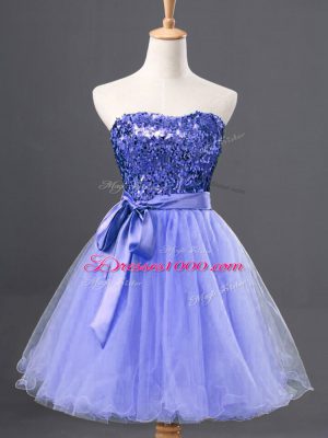 Sequins Prom Dress Blue Zipper Sleeveless Mini Length