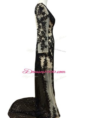 Long Sleeves Side Zipper Floor Length Beading and Appliques Prom Party Dress