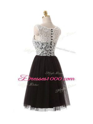 Black Sleeveless Lace and Appliques Mini Length