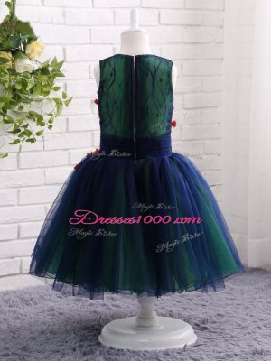 Knee Length Navy Blue Teens Party Dress V-neck Sleeveless Zipper