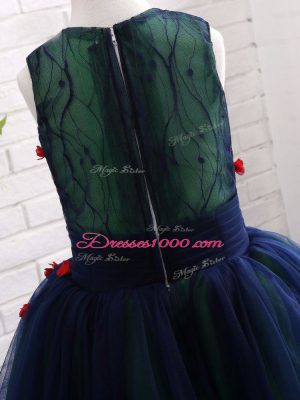 Knee Length Navy Blue Teens Party Dress V-neck Sleeveless Zipper