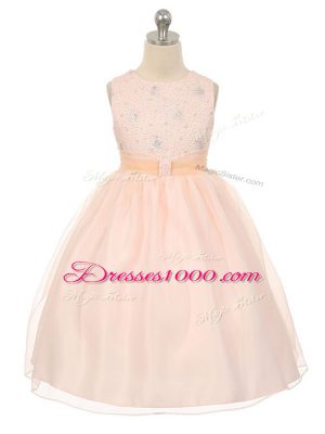 Ball Gowns Little Girl Pageant Gowns Baby Pink Scoop Tulle Sleeveless Knee Length Lace Up