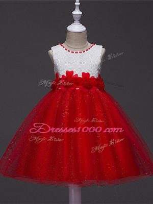 Ball Gowns Little Girls Pageant Dress Wine Red Scoop Tulle Sleeveless Knee Length Zipper