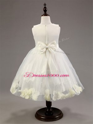 Graceful Tulle Sleeveless Knee Length Little Girl Pageant Gowns and Appliques and Hand Made Flower